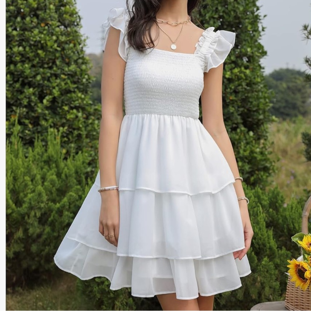 Charming White Dress with Ruffled Sleeves